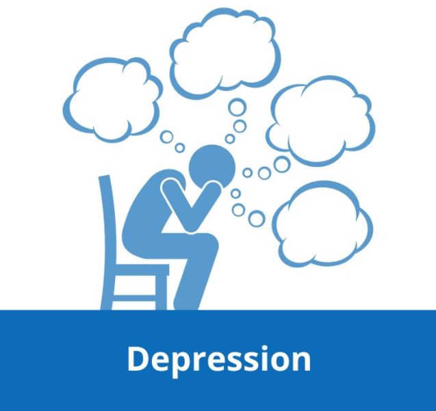 person with worry clouds with title Depression 